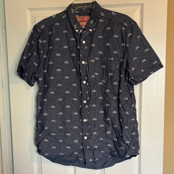 Brooklyn Cloth men’s blue bicycle short sleeve button down shirt size large - Picture 1 of 8